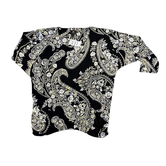 JM Collection Black Gold Paisley Print Top Womens Size M NWT - Picture 1 of 9